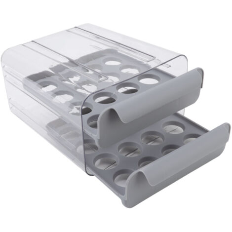 Egg Drawer Double Layer Transparent 32 Lattice Large Capacity Egg Storage Box for Refrigerator Grey
