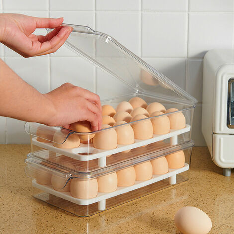 Egg Holder for Refrigerator, Stackable Plastic Egg Tray with Lid, Egg Storage Container for Refrigerator，31.2cm16cm7.8cm