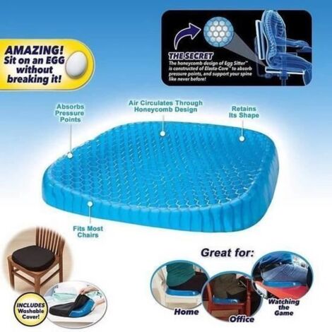 Egg Sitter Seat Cushion Coussin orthopédique de siège de gel nid d\'abeille respirable Coussin de confort Coussin de Chaise Bleu