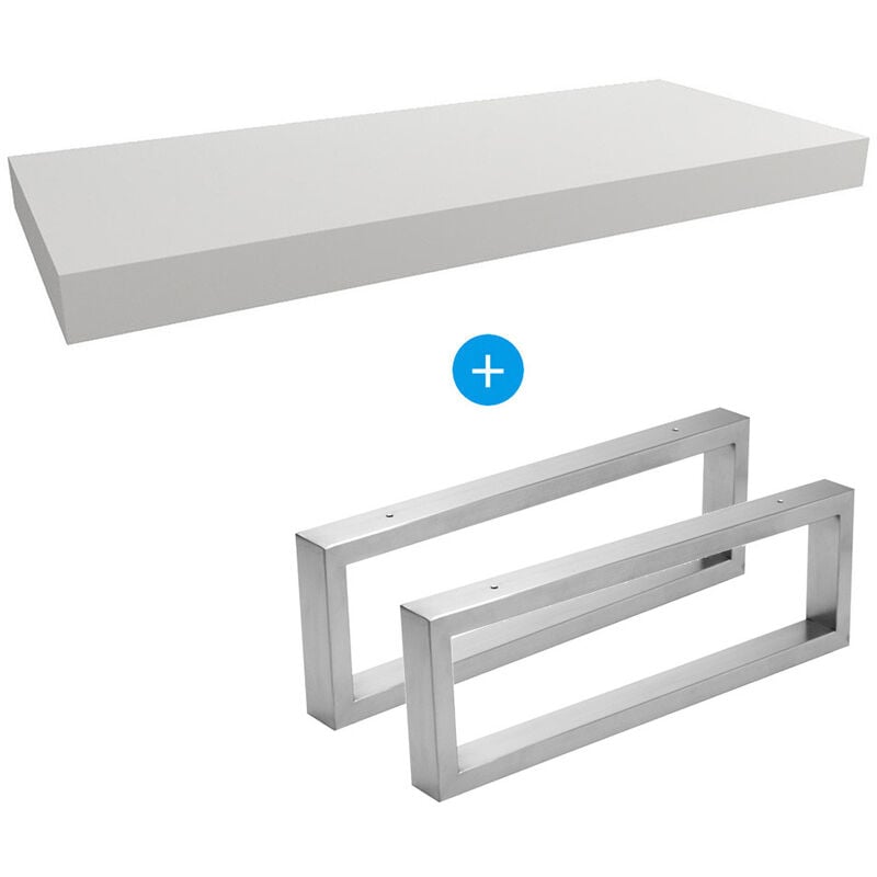 Naturel Set Floating Basin Shelf 120x8x50 cm + 2 Towel holder fixings 45 cm, Matt white (DO12050BM-FIX3) - Egger