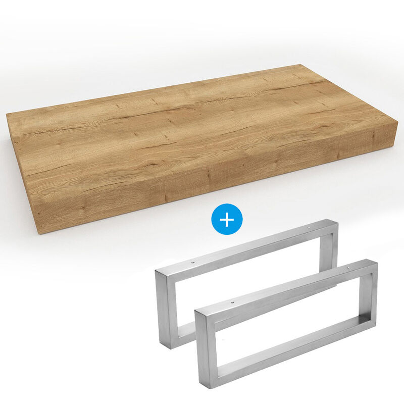 Egger - Set Naturel plan vasque 120x8x50 cm + 2 fixations porte serviette 45 cm, brun clair (DO12050DH-FIX3)