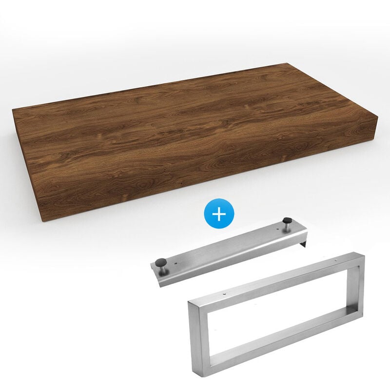 Egger - Set Naturel plan vasque 120x8x50 cm + fixation 39,5 cm + fixation porte serviette 45 cm, brun foncé (DO12050DT-FIX2)