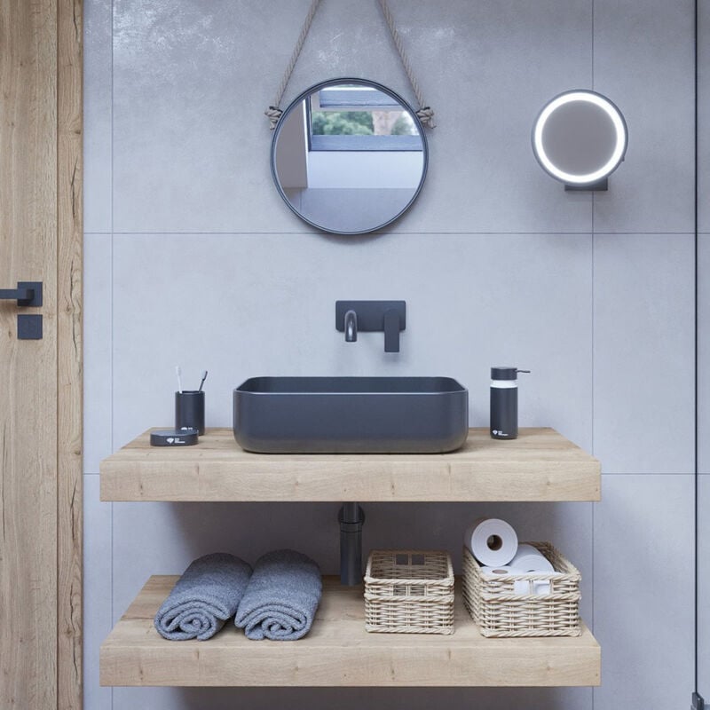 Set Naturel plan vasque 120x8x50 cm + 2 fixations pour plan vasque 39,5 cm, imitation chêne Halifax naturel brun clair - Egger