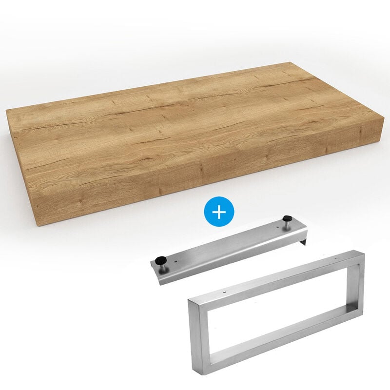 Egger - Set Naturel plan vasque 80x8x50 cm + fixation 39,5 cm + fixation porte serviette 45 cm, brun clair (DO8050DH-FIX2)