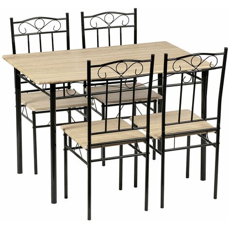 Eggree – Ensemble table à manger 109x69x75 cm et 4 chaises – Hêtre clair et noir – Style industriel – Conception robuste et facile à nettoyer