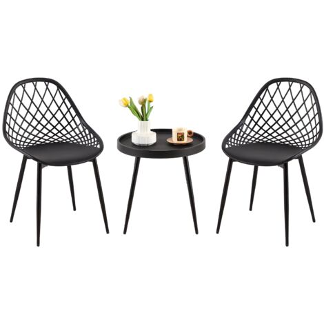 Eggree – Ensemble table et 2 chaises de salle à manger en métal noir – Dimensions table 50x50x47cm – Chaises avec soutien lombaire