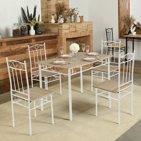 Eggree – Ensemble table et 4 chaises 109x69x75 cm – Hêtre clair et blanc – Style industriel pour cuisine et salle à manger