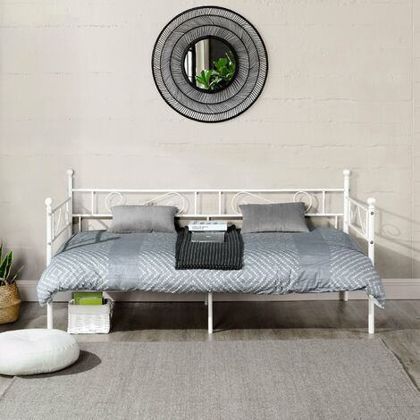 Eggree – Lit simple en métal 90x190 cm – Structure robuste avec sommier à lattes – Grande capacité de chargement – Blanc