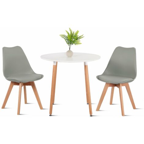 Eggree – Lot de 2 chaises scandinaves en bois massif – Coque plastique avec coussin – Hauteur d'assise 44-47 cm – Gris moderne