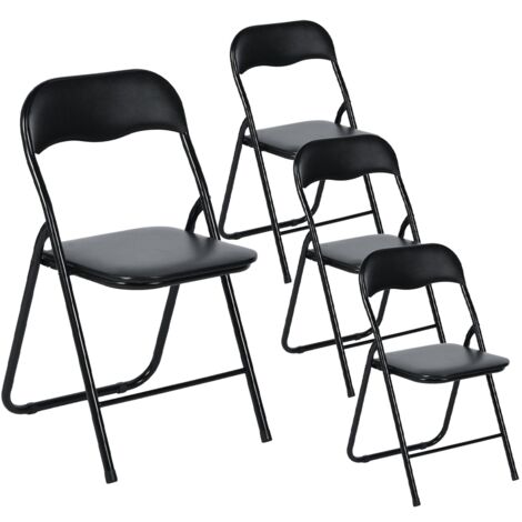 Eggree – Lot de 4 chaises pliantes noires – Coussin en PU – Pieds en métal antidérapants – Charge max 110 kg – Pour cuisines et restaurants