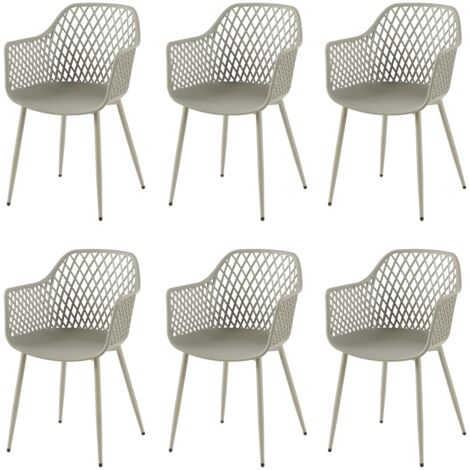Eggree – Lot de 6 chaises de jardin avec accoudoirs – Charge maximale 120 kg – Matériaux résistants aux intempéries – Confort ergonomique gris