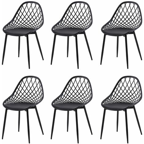 Lot De 6 Chaises Salle à Manger Scandinaves Noires - Pieds Bois Massif & Coussin Confort