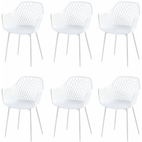 Eggree – Lot de 6 chaises scandinaves en plastique blanc – Structure métal laqué – Dossier en grillage – Dimensions 52x56x84.5 cm