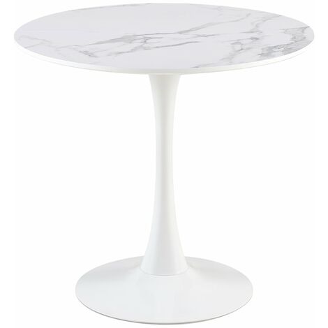 Eggree – Table ronde scandinave blanche 80x80cm – Acier résistant aux rayures – Pour petites cuisines et salons – Hauteur 73cm