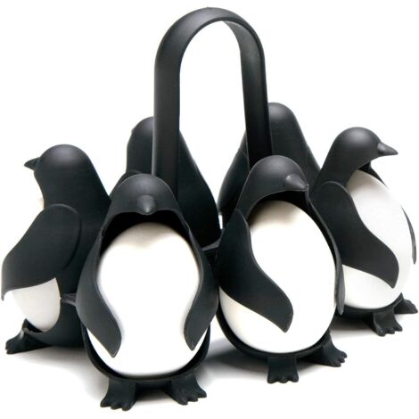 Egguins Porte-ufs 3 en 1 pour cuisiner, stocker et servir, cuiseur à ufs durs en forme de pingouin pour faire des ufs mous ou durs, peut contenir 6 ufs pour une cuisson facile et un stockage au réfrig