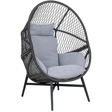 EGGYN - Fauteuil Lounge de Jardin Forme Oeuf en Métal Noir et Polyrotin