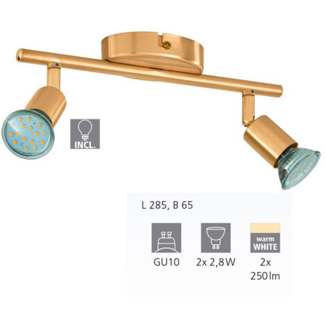 Eglo 2er LED Spot Buzz messing 28,5 x 6,5 cm GU10, warmweiß Deckenlampen & Kronleuchter
