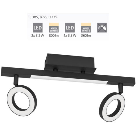 Eglo 2er LED Spot Cardillo 2 schwarz 38,5 x 8,5 cm Deckenlampen & Kronleuchter