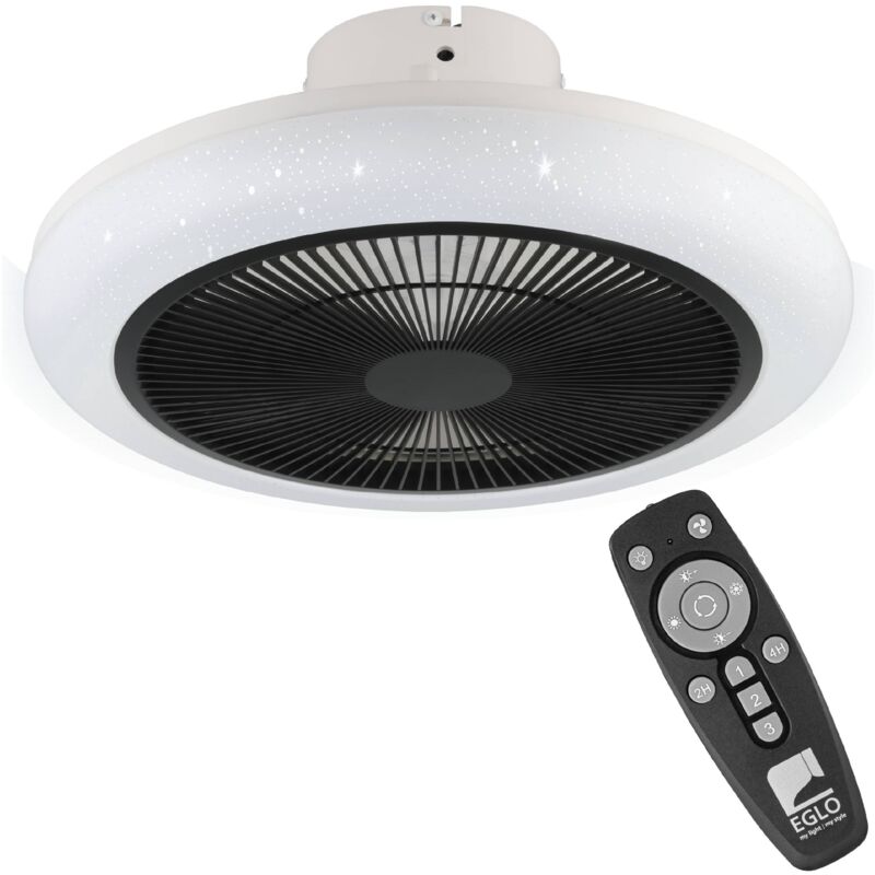 Eglo Deckenventilator Mit Led Beleuchtung Kostrena, Ventilator Decke Dimmbar Mit Fernbedienung, Timer, 3 Geschwindigkeiten, Kunststoff In Schwarz-weiß, Ac