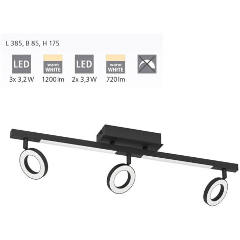 Eglo 3er LED Spot Cardillo 2 schwarz 38,5 x 8,5 cm Deckenlampen & Kronleuchter