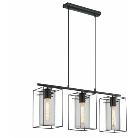 EGLO LONCINO 3-light caged pendant with smoked black glass