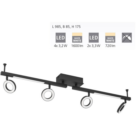 Eglo 4er LED Spot Cardillo 2 schwarz 98,5 x 8,5 cm Deckenlampen & Kronleuchter