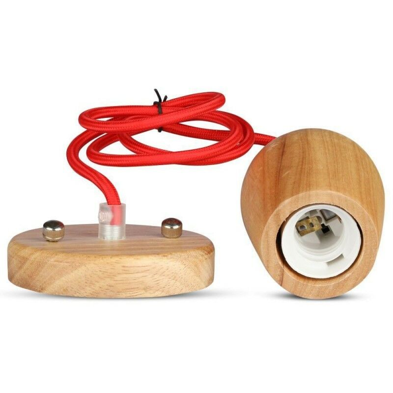 V-TAC LED-Kronleuchter aus Holz mit E27-Lampenfassung (max. 60 W) mit rotem Kabel