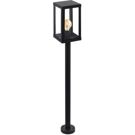 Eglo Alamonte 1, Lampada a piantana per esterni a 1 luce, Lampada da pavimento in acciaio galvanizzato nero e vetro trasparente, attacco E27, IP44