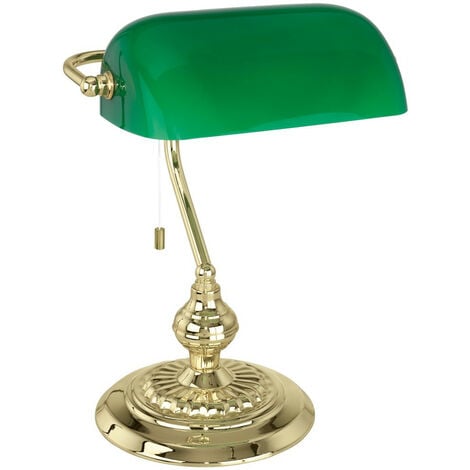 Deco Morgan Bankers Table Lamp 1 Light E27 Antique Brass/Green