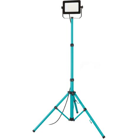 EGLO Baustrahler LED mit Stativ, Arbeitsleuchte höhenverstellbar aus Aluminium und Kunststoff, Arbeitsscheinwerfer in türkis und schwarz, Werkstattlampe schwenkbar, IP65, neutralweiß, 4500lm