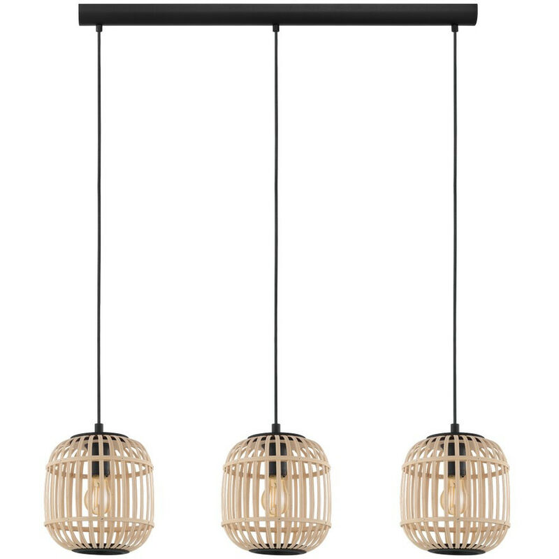 Bordesley 3 Lamp Straight Bar Pendant Ceiling Light Black - Eglo