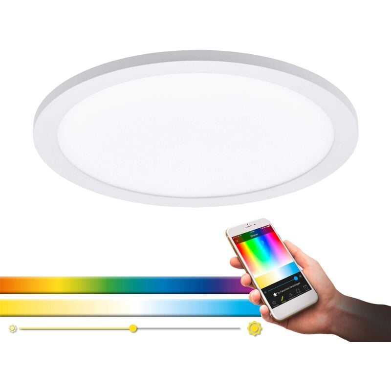 Connect, plafoniera a pannello Led Sarsina-c, Smart Home, alluminio e plastica, bianco, diametro di 30 cm, telecomando incluso, dimmerabile, tonalità