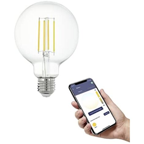EGLO connect.z Smart Home lampadina Led E27, G95, ZigBee, app e controllo vocale, dimmerabile, bianco caldo, 806 lumen, 6 W, lampadina vintage chiara
