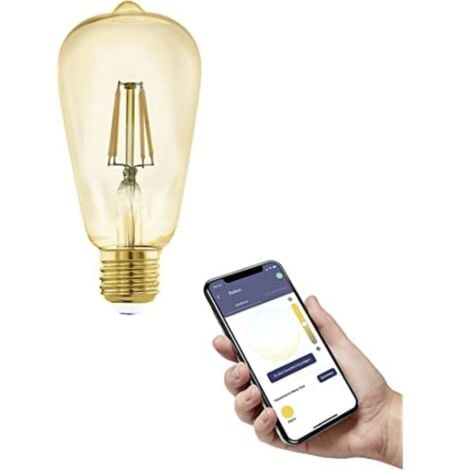 EGLO connect.z Smart Home lampadina Led E27, ST64, ZigBee, app e controllo vocale, dimmerabile, bianco caldo, 500 lumen, 5,5 W, lampadina vintage ambra