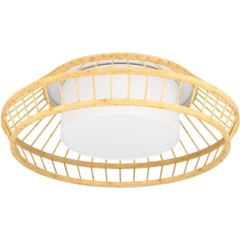 EGLO connect.z Smart Home LED Deckenleuchte Yuku-Z, ZigBee, App und Sprachsteuerung Alexa, warmweiß-kaltweiß, RGB, dimmbare Boho Deckenlampe aus Holz und weißem Textil, Ø 46 cm