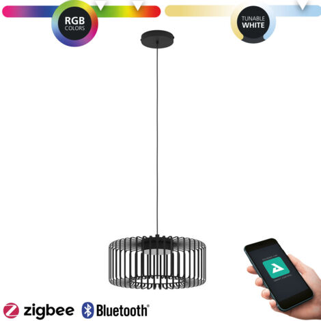 EGLO connect.z Smart-Home LED Pendelleuchte Ginestrone-Z, Metall Hängelampe, ZigBee, App und Sprachsteuerung Alexa, Lichtfarbe einstellbar (warmweiß-kaltweiß), RGB, dimmbar, schwarz