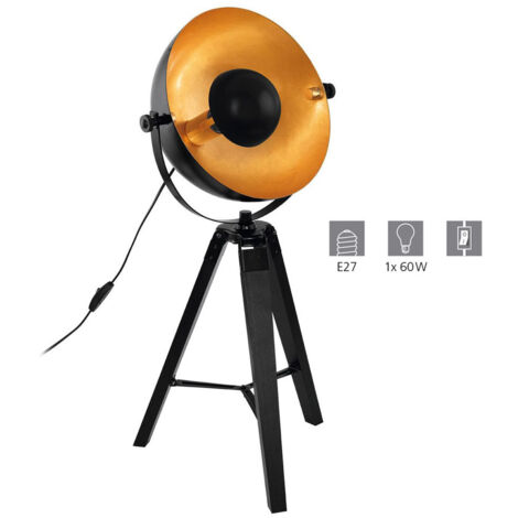 Eglo COVALE Lampada in Legno, 60 W, Nero/Ottone