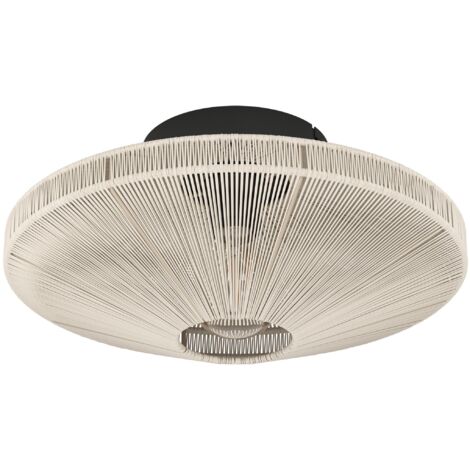 EGLO Deckenlampe Midsumer, Deckenleuchte aus Stoff, Deckenbeleuchtung Japanisch aus Metall in Schwarz und Naturgarn in Creme, Wohnzimmerlampe mit E27 Fassung, Ø 38 cm