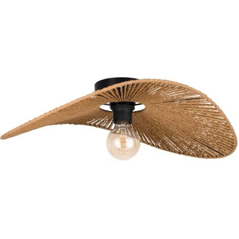 EGLO Deckenlampe Siruela, Deckenleuchte Nature Design, FSC zertifiziert, Deckenbeleuchtung aus Papier in Natur und Metall in Schwarz, Wohnzimmerlampe mit E27 Fassung, L 56 cm