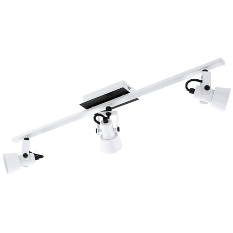 EGLO Deckenlampe Trillo, Deckenleuchte mit 3 schwenkbaren Spots, Deckenbeleuchtung für Büro und Wohnzimmer, Metall in Weiß und Schwarz, Deckenspot mit GU10 Fassung, L 69 cm