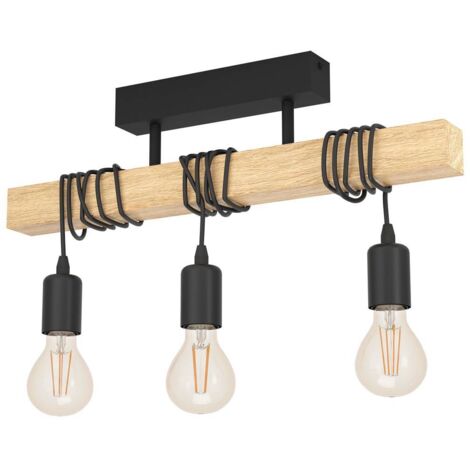 EGLO Deckenleuchte /3 SCHWARZ/EICHE-OPTIK 'TOWNSHEND' (32915)