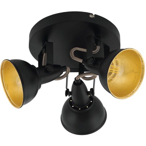 EGLO Deckenstrahler Thornton, Deckenlampe mit 3 Spots, Vintage Deckenleuchte Wohnzimmer, Retro Lampe Decke, Wohnzimmerlampe aus Metall in Schwarz Gold, E14 Fassung, Ø 21 cm