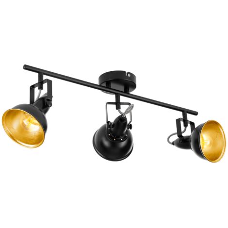 EGLO Deckenstrahler Thornton, Deckenlampe mit 3 Spots, Vintage Deckenleuchte Wohnzimmer, Retro Lampe Decke, Wohnzimmerlampe aus Metall in Schwarz Gold, E14 Fassung, 55 cm