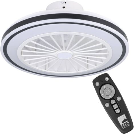 EGLO Deckenventilator mit LED Beleuchtung Almeria, Ventilator Decke dimmbar mit Fernbedienung, Timer, 3 Geschwindigkeiten, Kunststoff in schwarz-weiß, AC Motor, warmweiß - kaltweiß, Ø 48 cm