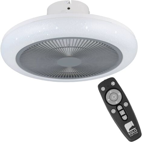 EGLO LED Beleuchtung Kostrena, Ventilator Decke dimmbar mit Fernbedienung, Timer, 3 Geschwindigkeiten, Kunststoff in grau-weiß, AC Motor, warmweiß - kaltweiß, Ø 45,5 cm