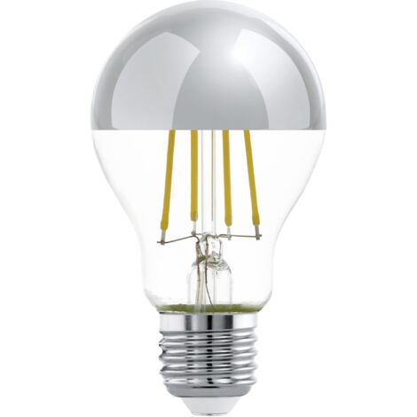 Eglo E27 LED, lampadina a specchio color argento, antiabbagliante, 7,5 Watt (equivalente a 60 Watt), 806 lumen, luce bianco caldo, 2700k, con riflettore, lampadina Edison A60, Ø 6 cm