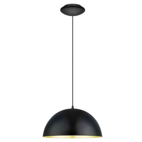 Eglo Gaetano 1, Lampadario, lampada a sospensione a 1 luce, lampadario in acciaio e legno, colore: Nero, oro attacco: E27, diametro: 38 cm
