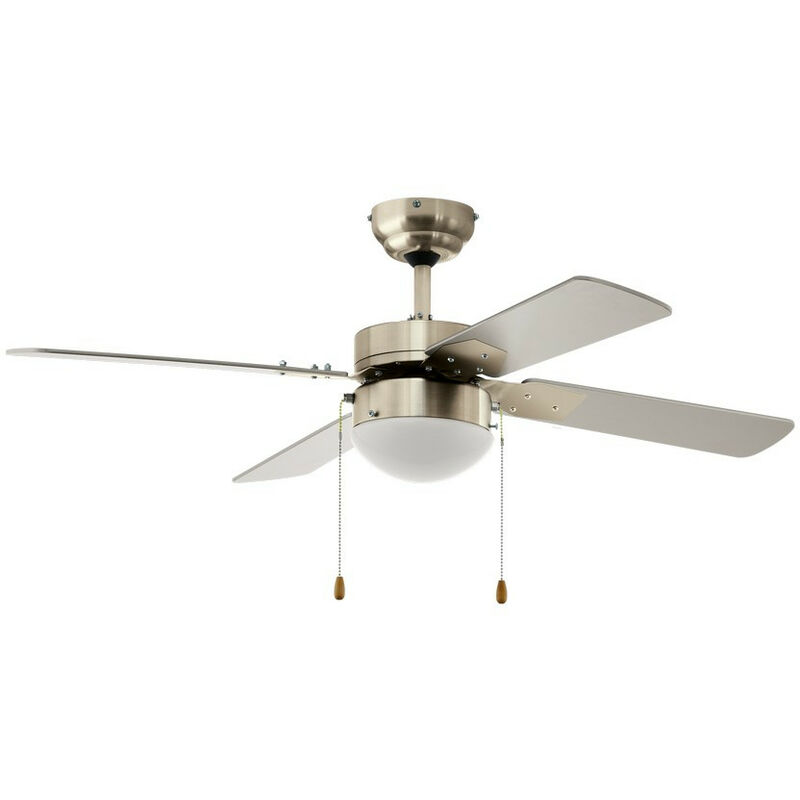 Eglo - Gelsina Ceiling Fan Satin Nickel with Light, 3 Speed, Reversible