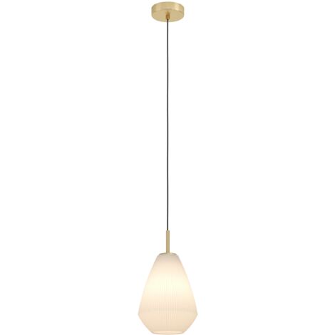 EGLO Hängelampe Caprarola, 1-flammige Pendelleuchte über Esstisch, Esszimmerlampe aus satiniertem Glas und Metall in Messing, Hängeleuchte mit E27 Fassung, Ø 20 cm