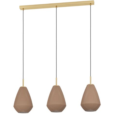 EGLO Hängelampe Caprarola, 3-flammige Pendelleuchte über Esstisch, Esszimmerlampe aus satiniertem Glas und Metall in Messing, Hängeleuchte mit E27 Fassung, 90 cm